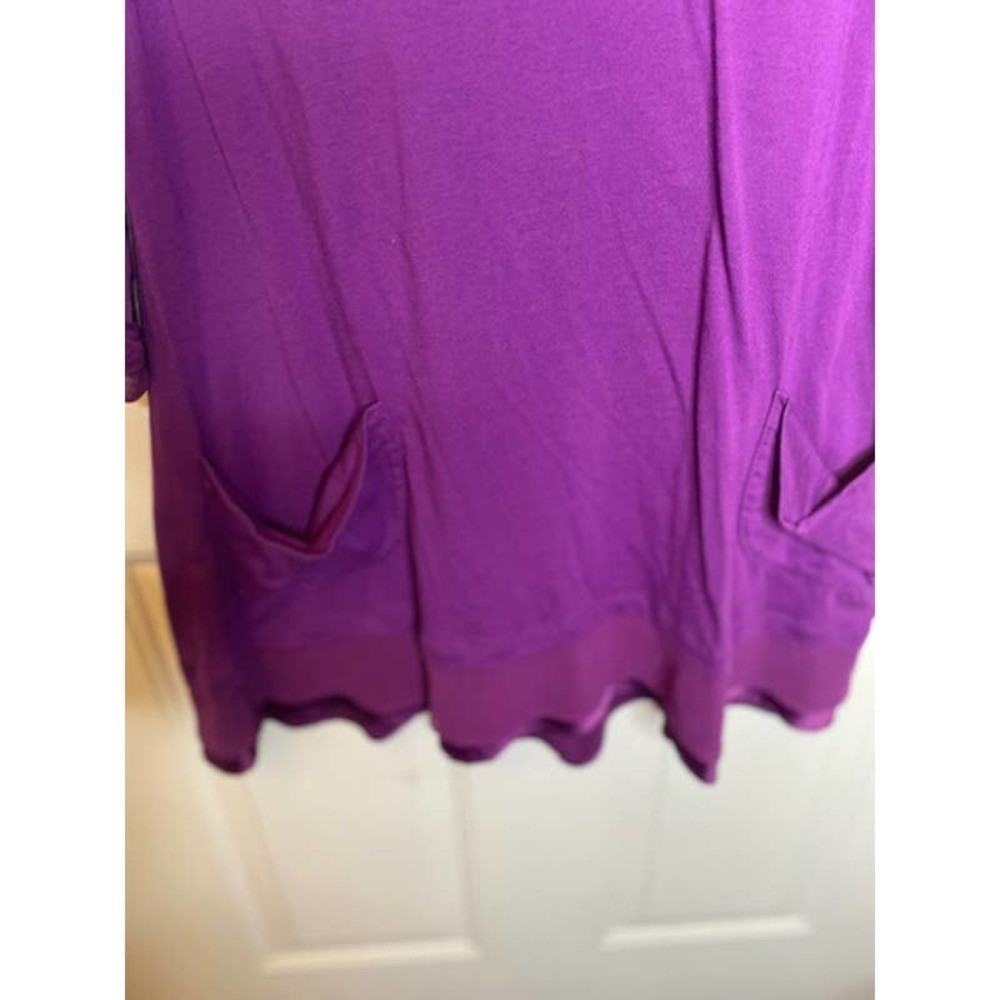 Logo Lori Goldstein Purple Tunic Top Pockets Crewneck 3\4 Sleeves Large Petite - Picture 4 of 5
